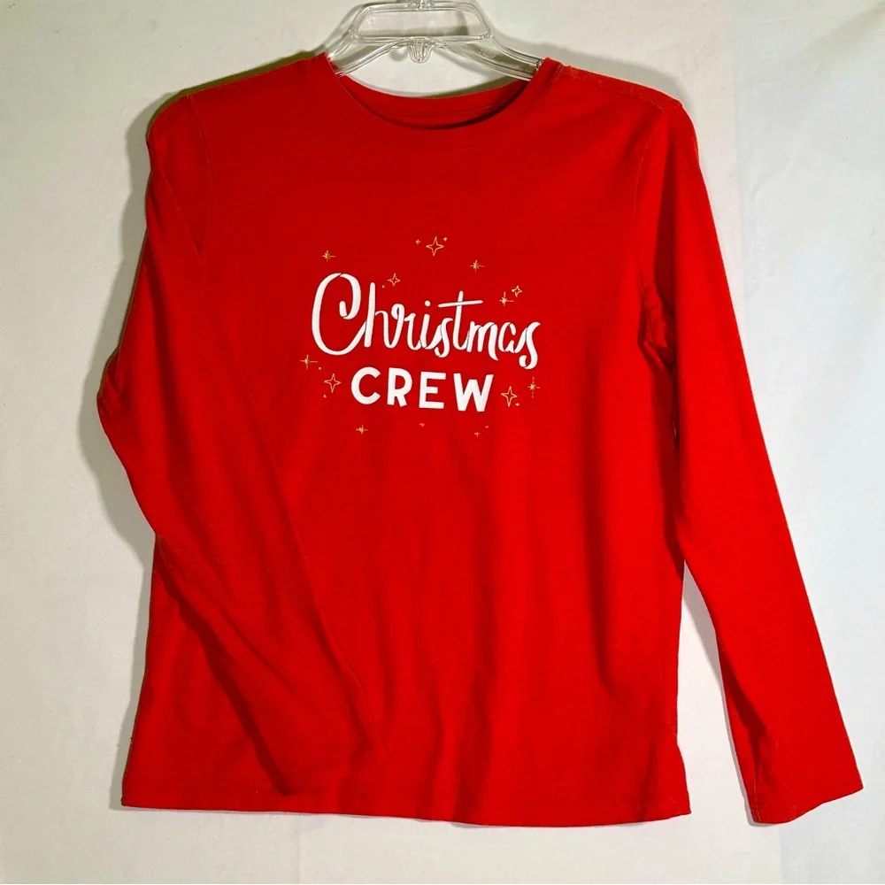 Cat & Jack Long Sleeve Christmas Crew‎ Shirt Sleepwear Pajamas Red Kid's L 12/14